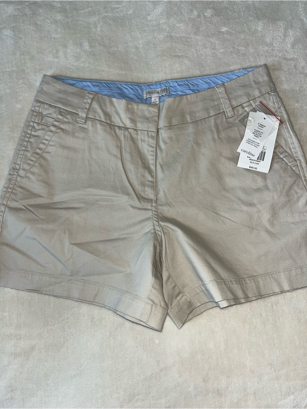 Crown & Ivy Caroline Beige Shorts Classic Fit Comfort Size 6 NWT